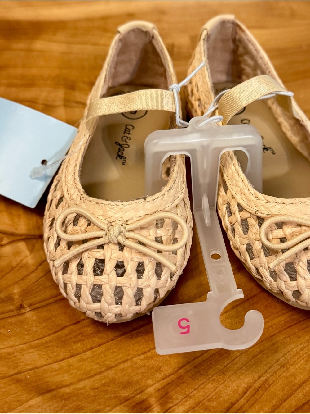 Cat & Jack Girls' Woven Mary Jane Shoes - Natural Beige